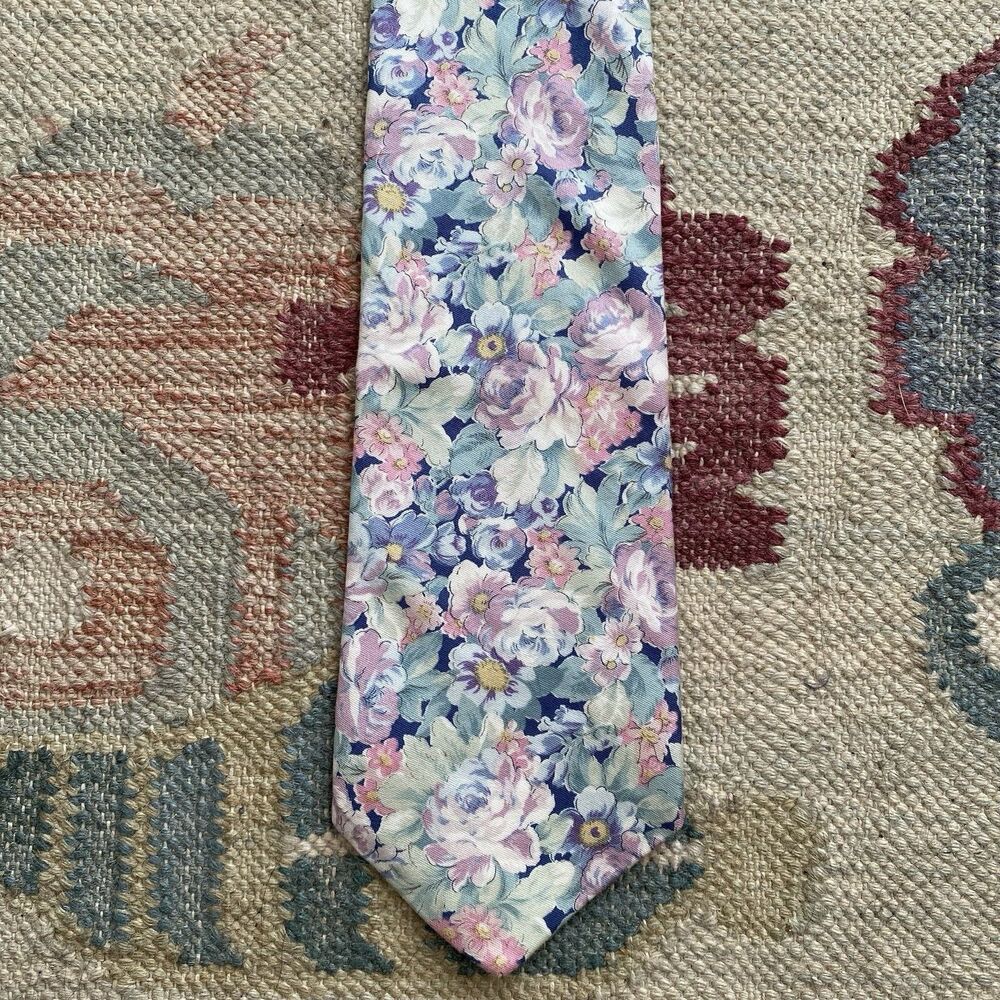 Vintage Cotton Floral Tie 90s Nuovo Pastel Light Made in USA